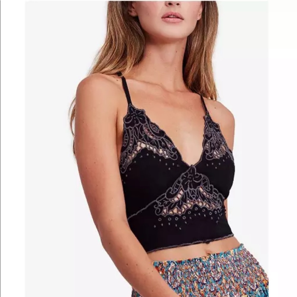 Free People Ezra Bralette Bra Embroidered Scallope - Picture 1 of 8